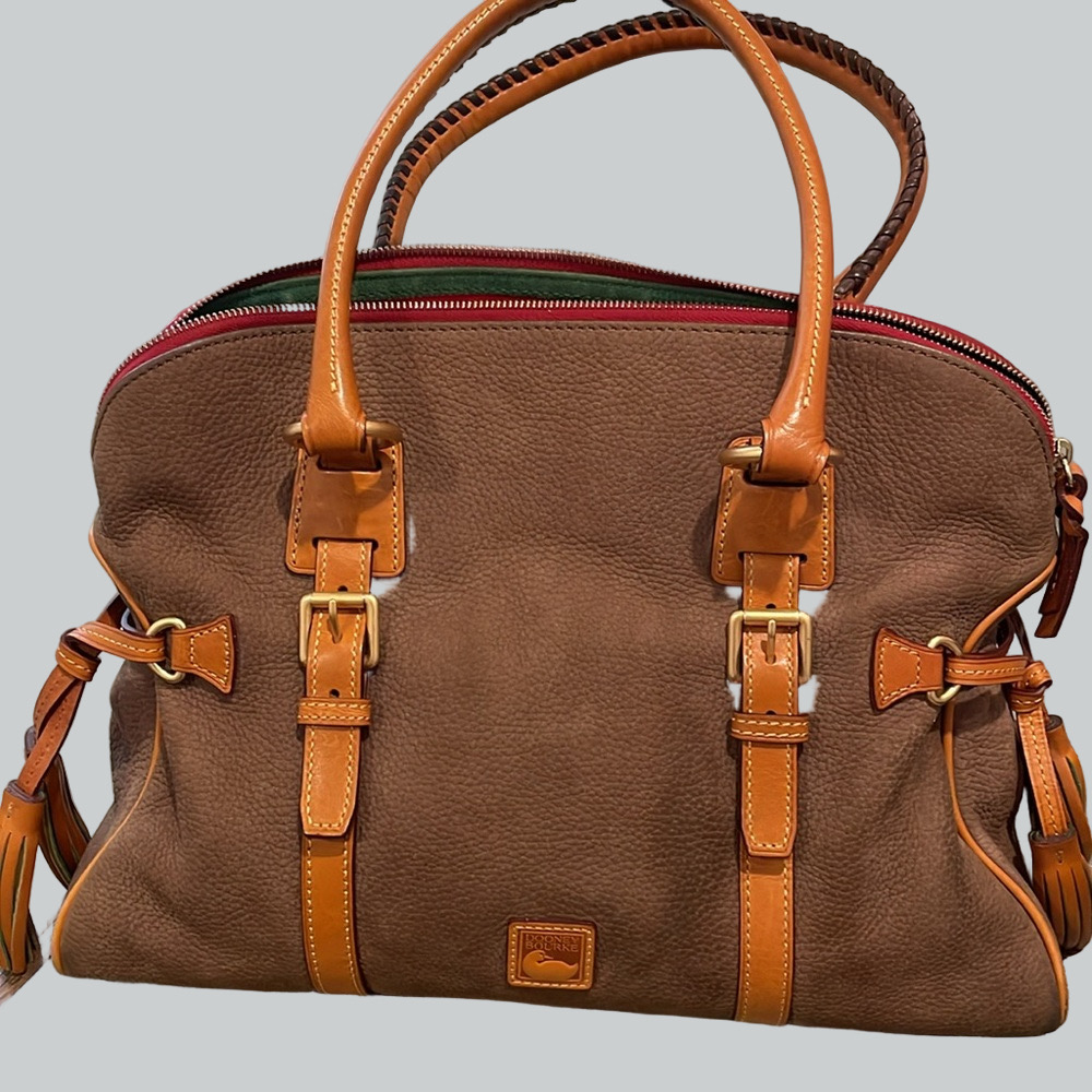 Dooney & Bourke Satchel Taupe Color Large Domed Structure Buckle Tassel Accents